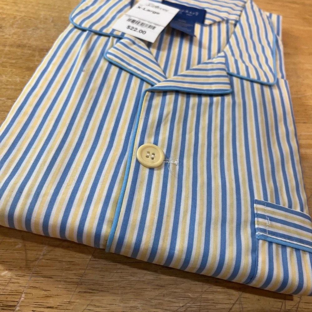 Towncraft Pajama Top Mens XL Blue Yellow Vtg Style Striped Long Sleeve NWT
